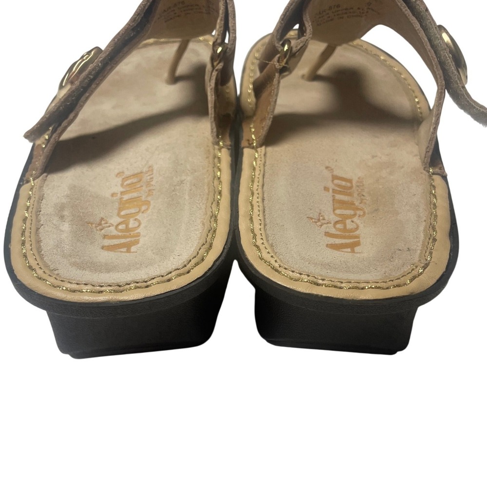 Alegria Carina Tan Leather Wedge Thong Sandals Women's - Picture 10 of 13